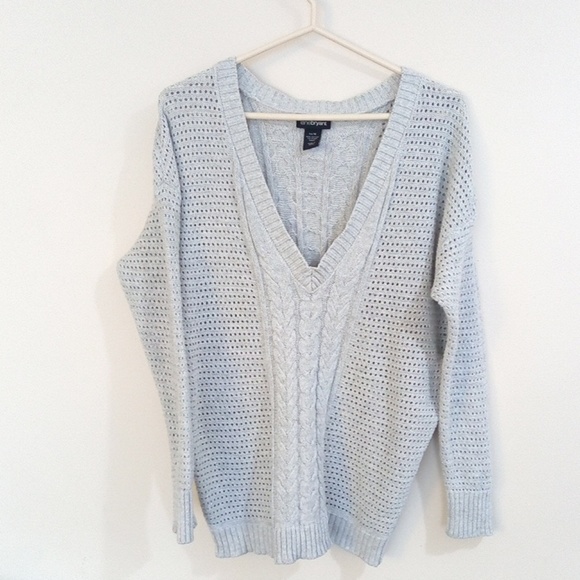 Lane Bryant Sweaters - Lane Bryant Sparkly Grey Ultra Low V Neck Sweater